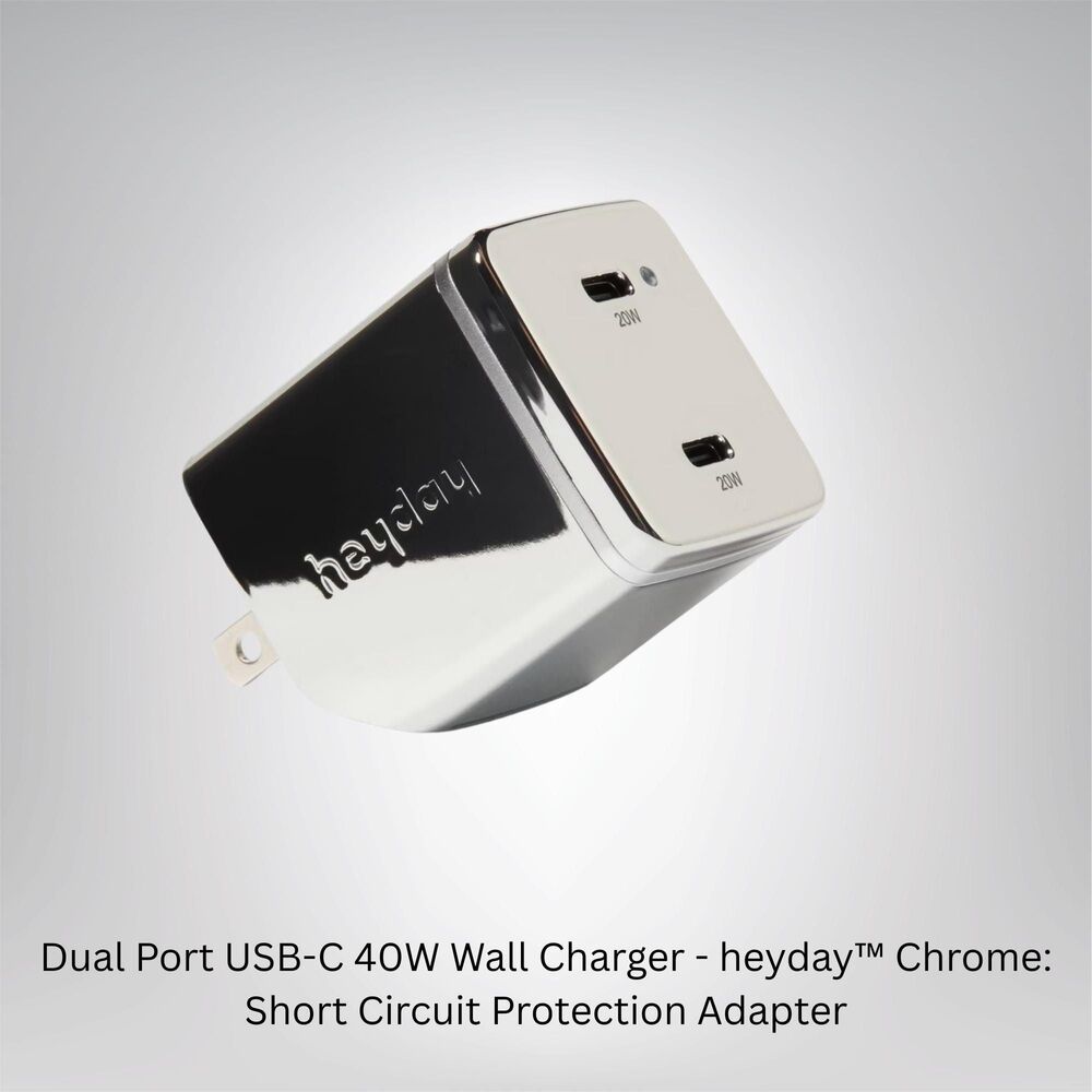 Heyday Dual USB-C 40W Wall Charger Chrome – Fast Charging Adapter